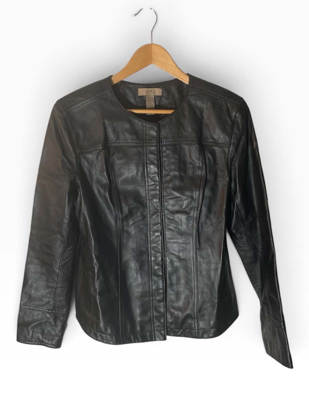 E3- Women’s Black Leather Collarless leather Jacket